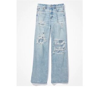 American Eagle Strigid Ripped Super High-waisted Baggy Wide Leg Jeans